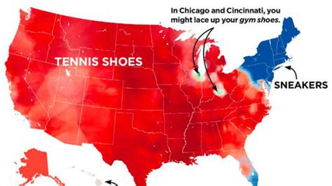 tennis shoes vs sneakers map